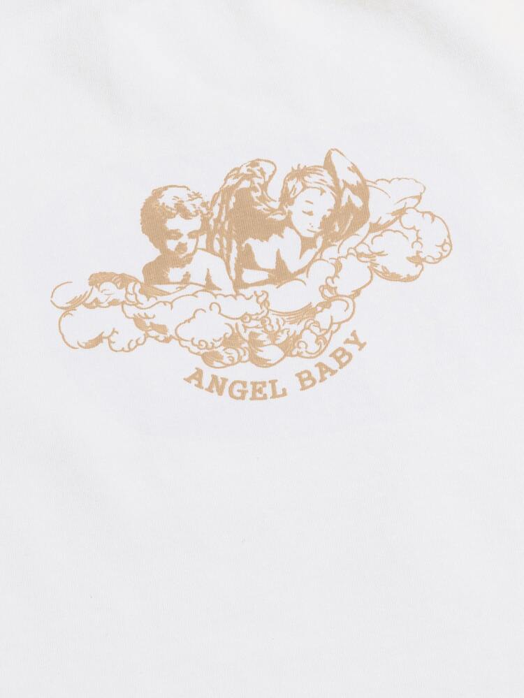 SHEIN Qutie Letter and Angel Print Raglan Sleeve Tee - White - View 5