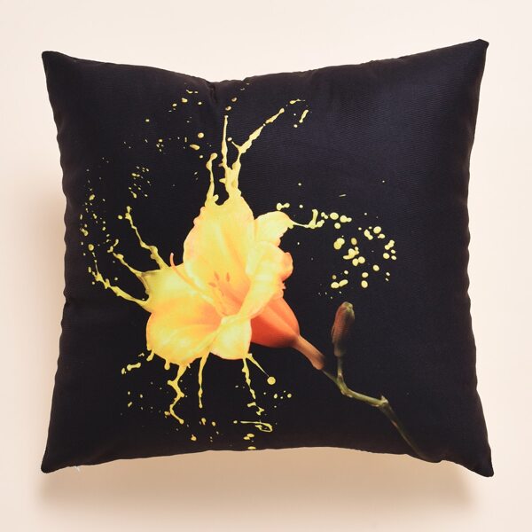 

Floral Pattern Cushion Cover Without Filler, Black