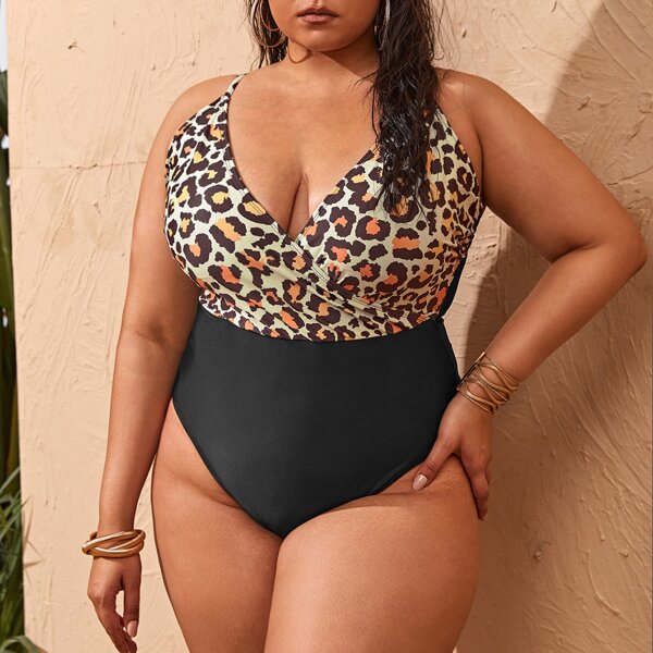 

Plus Leopard One Piece Swimsuit, Multicolor