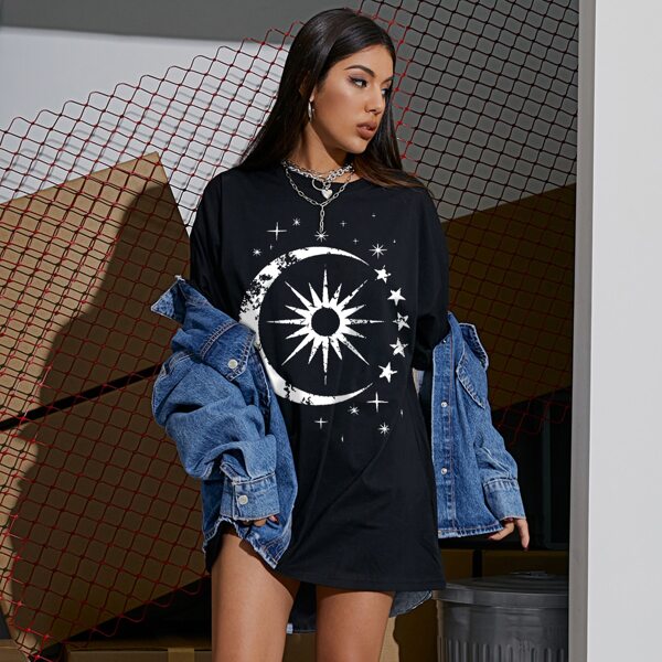 

Galaxy Print Drop Shoulder Oversized Tee, Black