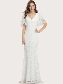 EVERPRETTY Vestido con encaje de manga con volante - Blanco - Ver 1