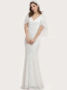 EVERPRETTY Vestido con encaje de manga con volante - Blanco - Ver 4