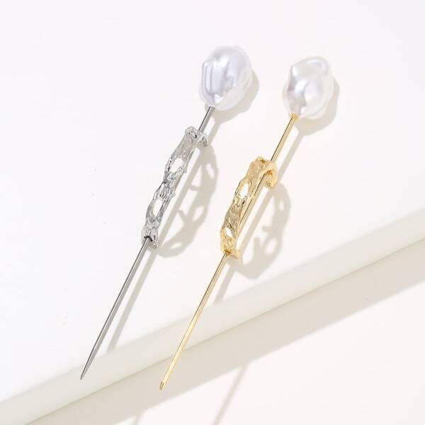 

2pcs Faux Pearl Hair Pin, Multicolor
