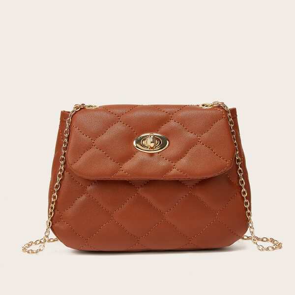 

Quilted Flap Chain Saddle Bag, Brown