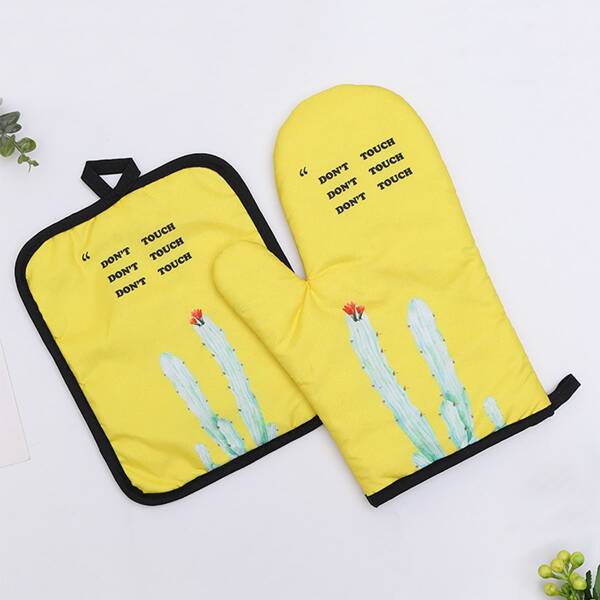 

2pcs Cactus Print Oven Mitt & Potholder Set, Multicolor