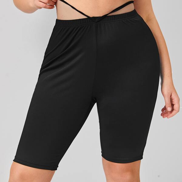 

Plus Solid Tie Back Biker Shorts, Black