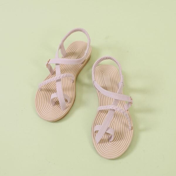 

Braided Strap Slingback Thong Sandals, Beige
