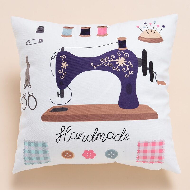 

Sewing Machine Print Cushion Cover Without Filler, Multicolor