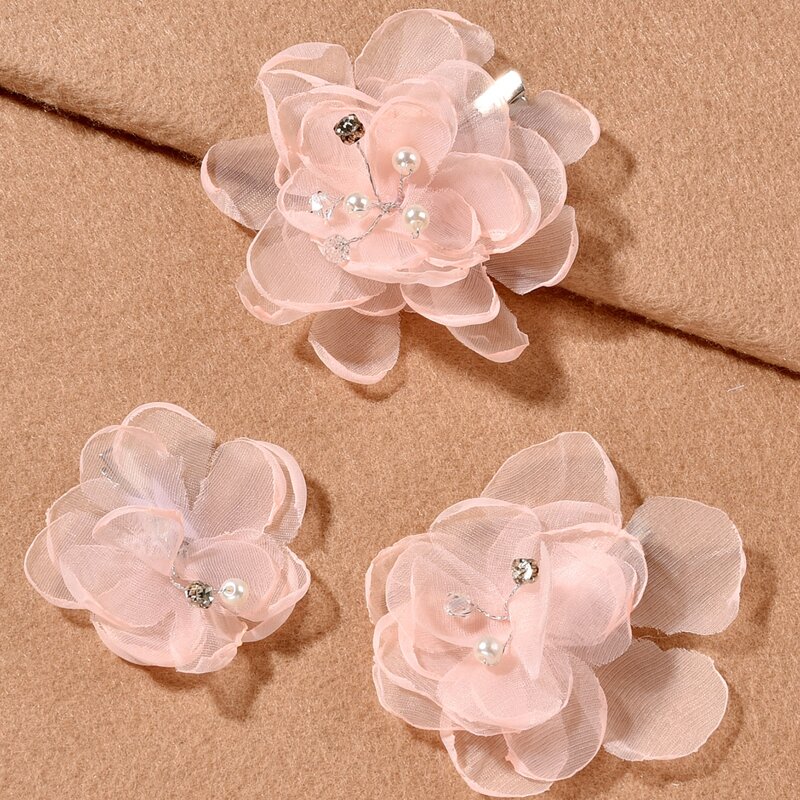 

3pcs Faux Pearl Flower Decor Hair Clip, Pink