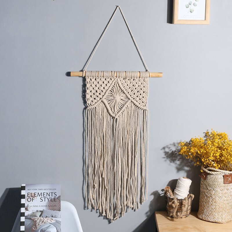 

1pc Tassel Woven Wall Hanging, Beige