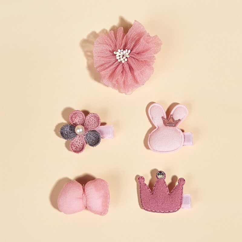 

5pcs Flower Decor Pet Hair Clip, Pink