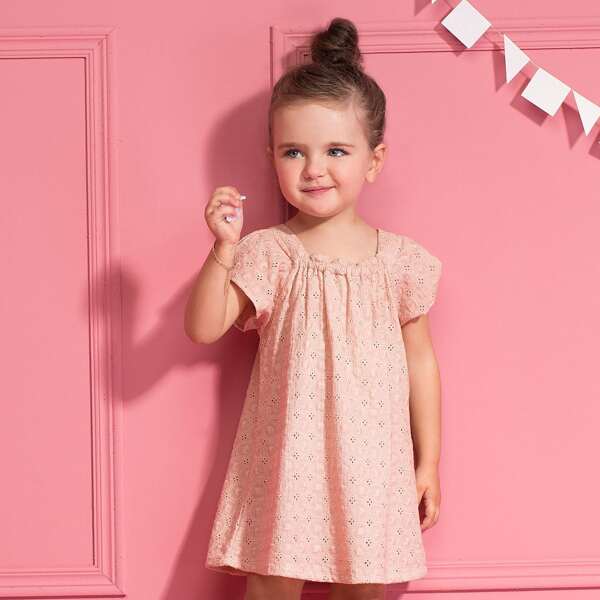 

Toddler Girls Frill Trim Schiffy Dress, Pastel baby pink