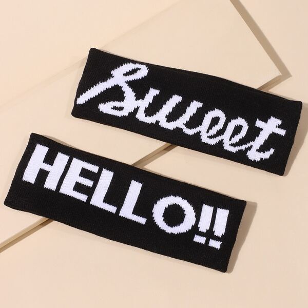 

2pcs Letter Graphic Headband, Black