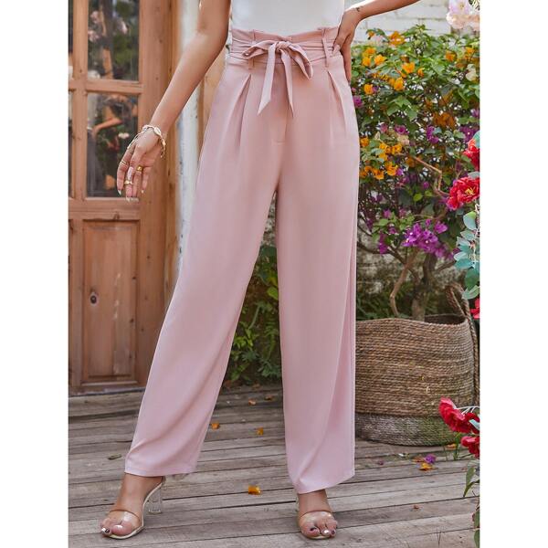 

Paperbag Waist Straight Pants, Dusty pink