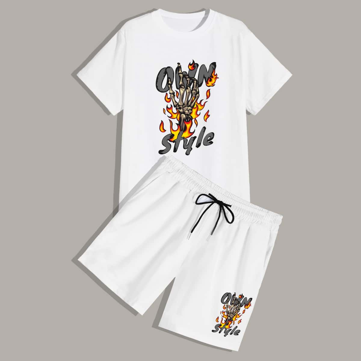 

Guys Skeleton And Letter Graphic Tee & Track Shorts, White