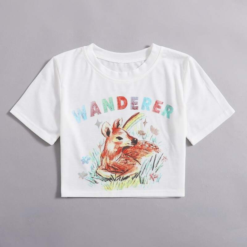 

Deer Print Crop Top, White