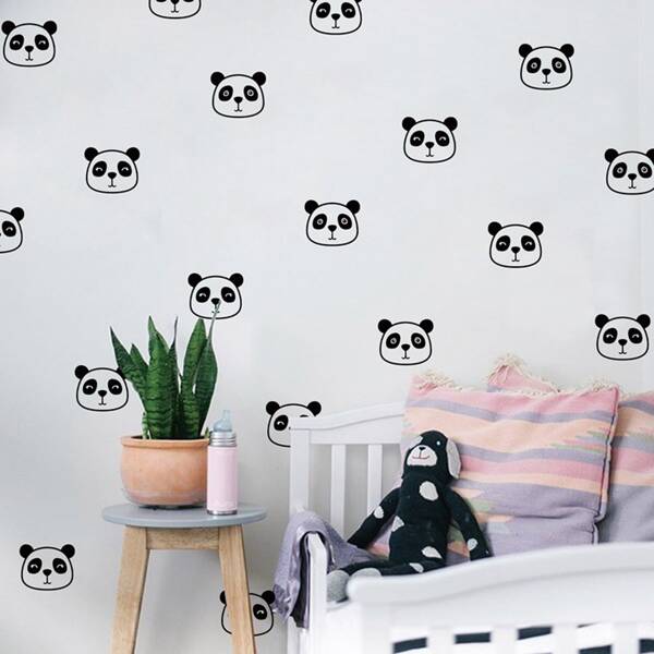 

Kids Cartoon Panda Print Wall Sticker, Black