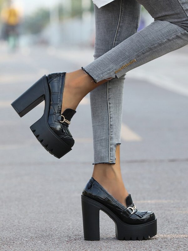 chunky heel platform pumps