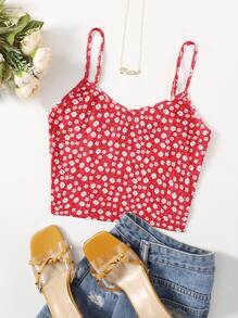 Soleia Ditsy Floral Cami Top - Red and White - View 1