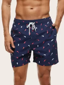Manfinity Swimmode Đồ bơi Nam Dây kéo Thú vật Kỳ nghỉ - Màu xanh hải quân - Xem 1