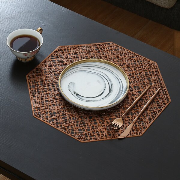 

1pc Hexagon Hollow Placemat, Brown