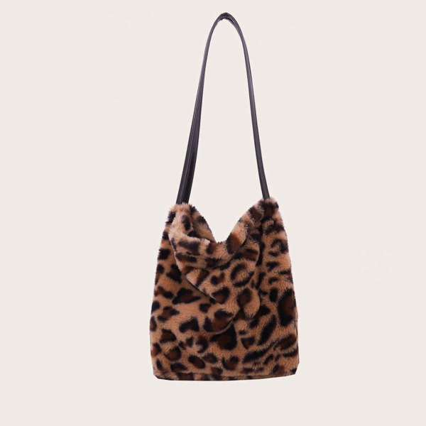 

Fluffy Leopard Pattern Shoulder Bag, Brown
