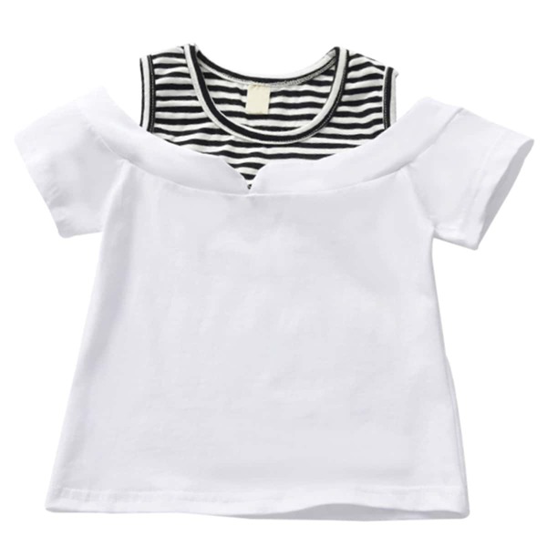 

Toddler Girls Contrast Striped Cold Shoulder Tee, White