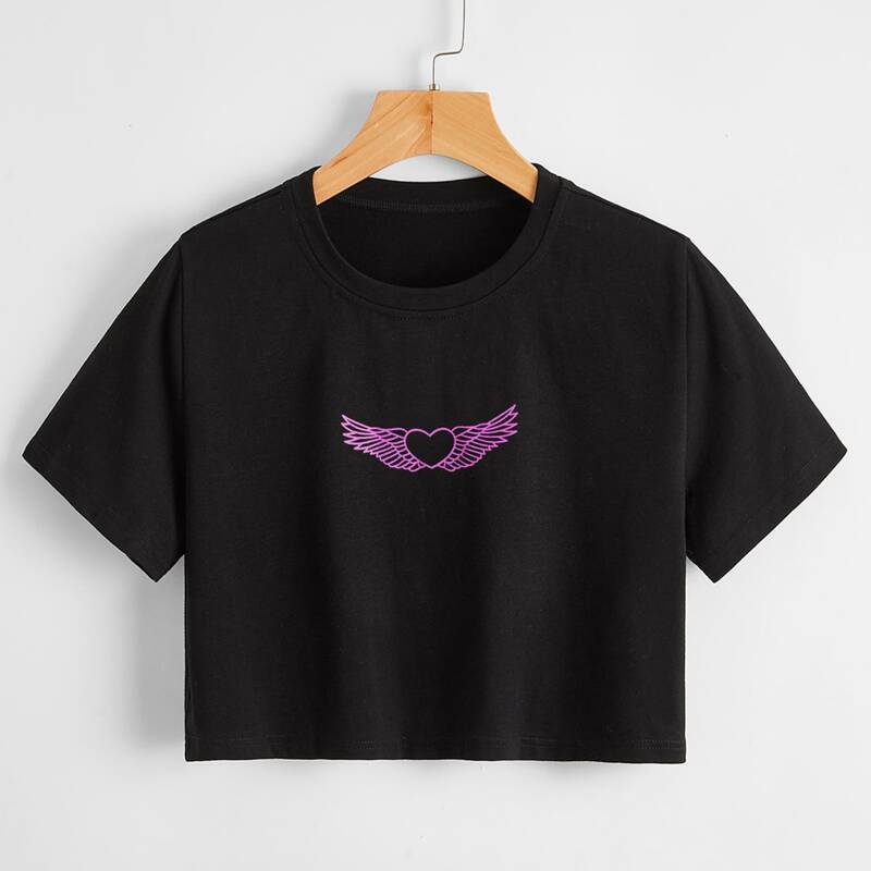 

Heart & Wings Graphic Crop Tee, Black