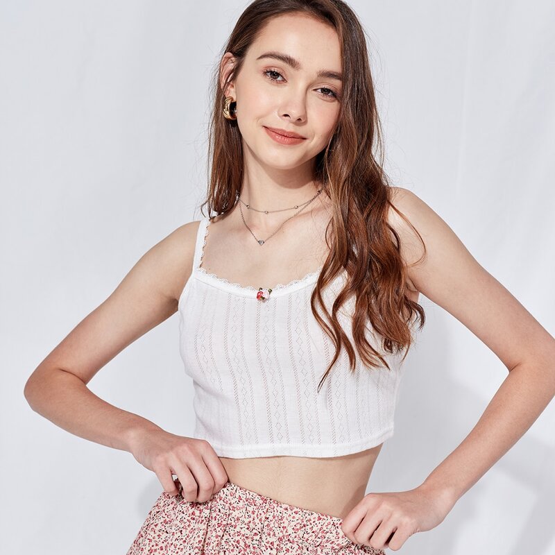 

Pointelle Crop Cami Top, White