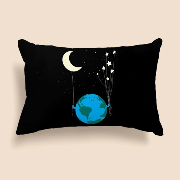 

Cartoon Graphic Lumbar Pillow Cover Without Filler, Black