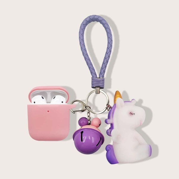 

1pc Airpods Case With 1pc Keychain, Baby pink