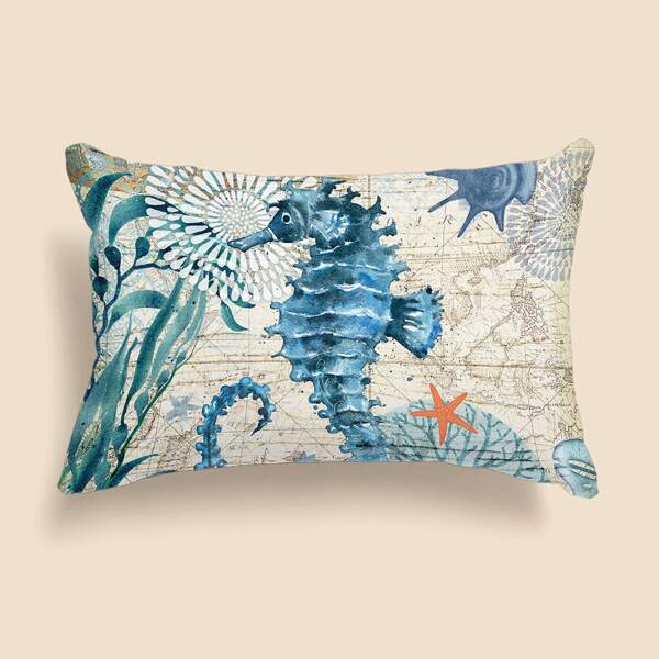 

Seahorse Print Lumbar Pillow Cover Without Filler, Multicolor