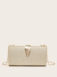 Bolso clutch de caja brillante con diseño de hoja - Dorado - Ver 1