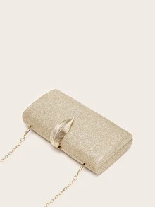 Bolso clutch de caja brillante con diseño de hoja - Dorado - Ver 2