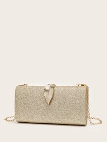Bolso clutch de caja brillante con diseño de hoja - Dorado - Ver 3