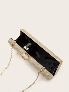 Bolso clutch de caja brillante con diseño de hoja - Dorado - Ver 4