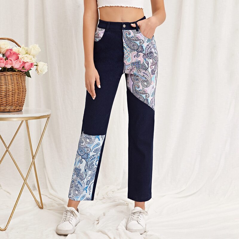 

Paisley Panel Straight Leg Pants, Multicolor