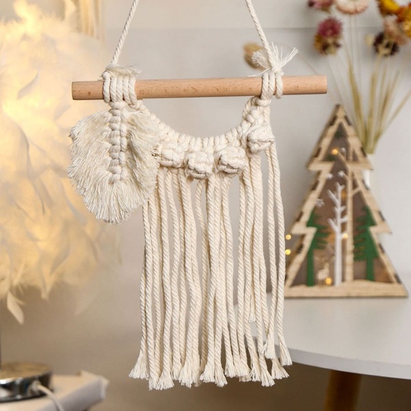 

1pc Tassel Woven Wall Hanging, Beige