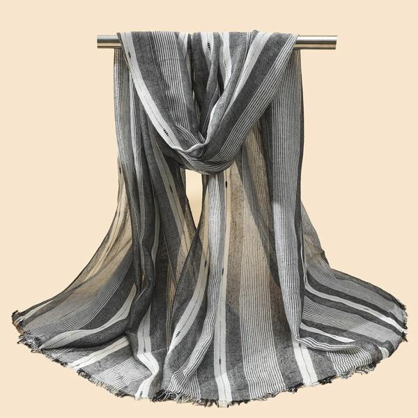 

Striped Print Scarf, Grey
