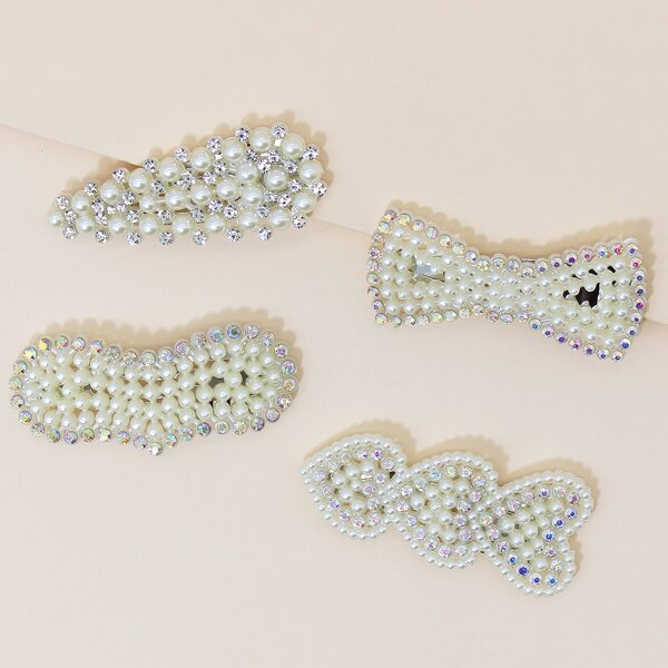 

4pcs Toddler Girls Faux Pearl Decor Hair Clip, White
