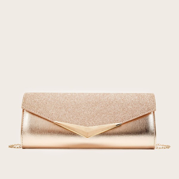 

Metallic Glitter Decor Clutch Bag, Champagne