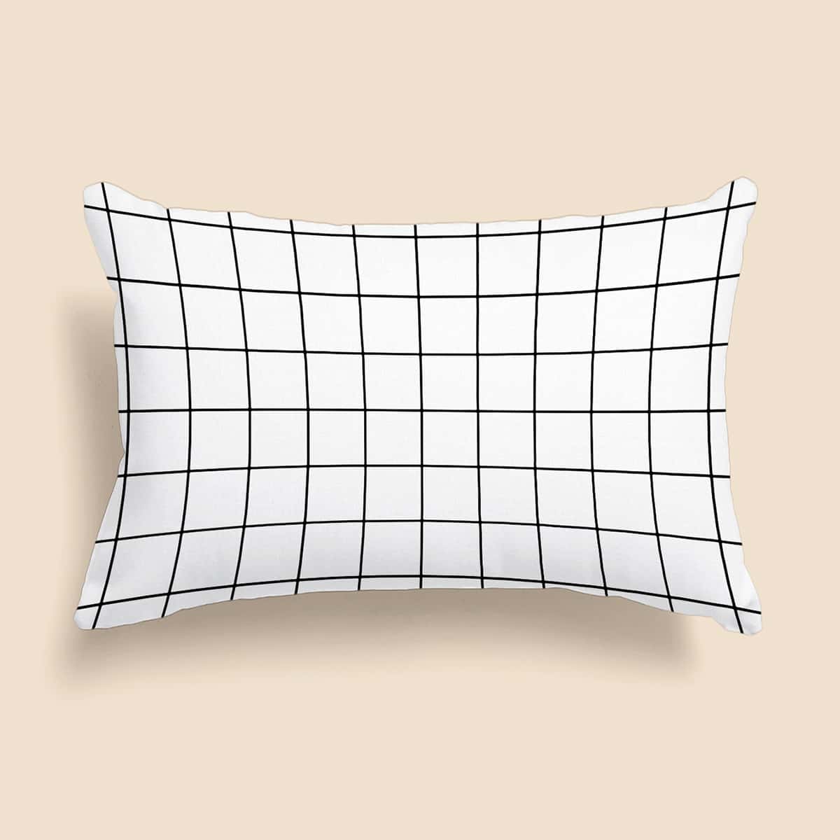 

Plaid Lumbar Pillow Cover Without Filler, White
