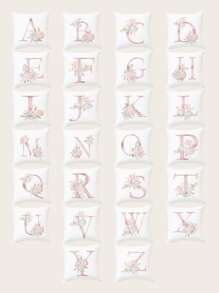 1入組字母和花卉印花靠墊套無填充物方形織物枕套四季皆宜 - 彩色 - 查看 1