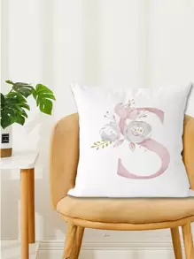 1入組字母和花卉印花靠墊套無填充物方形織物枕套四季皆宜 - 彩色 - 查看 3