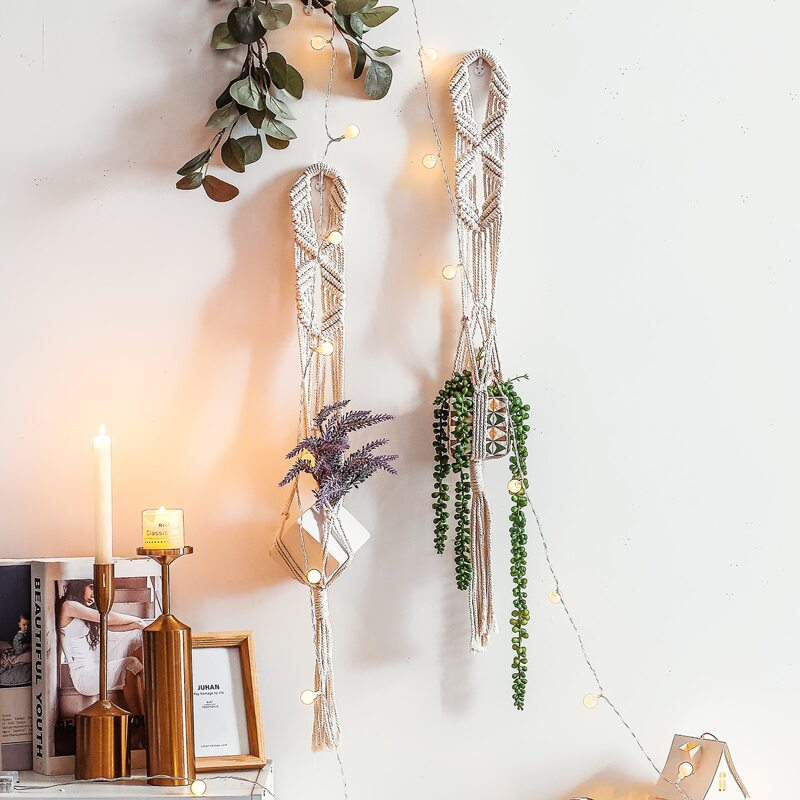 

1pc Woven Macrame Plant Hanger, Beige