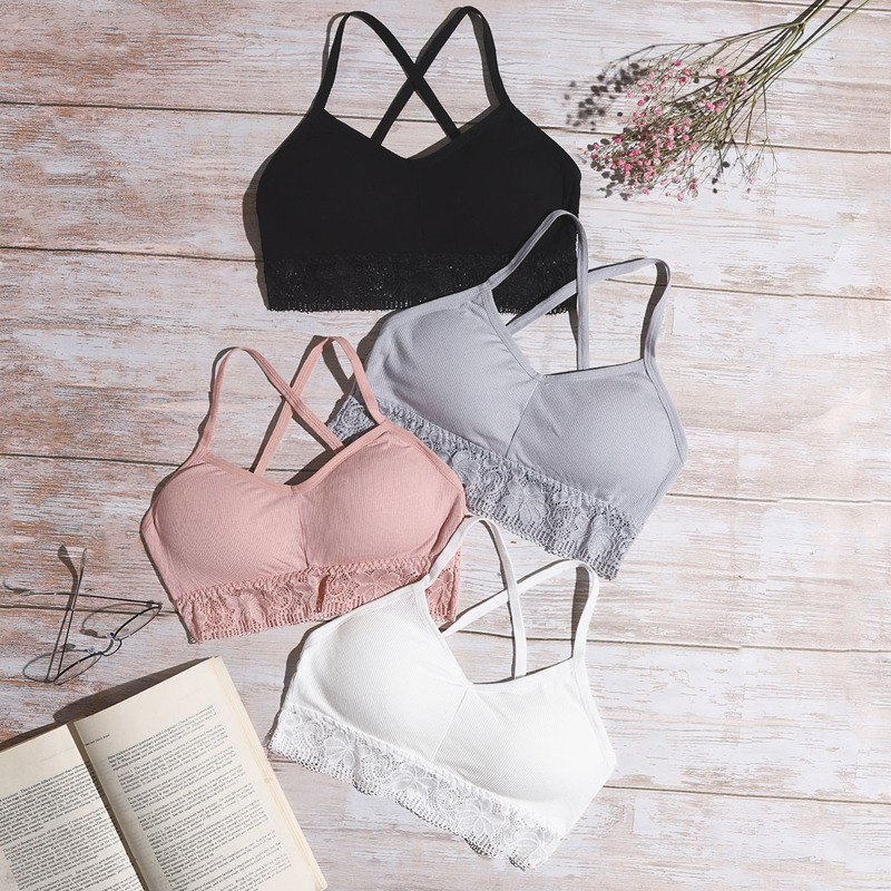 

4pack Rib Floral Lace Bra Set, Multicolor