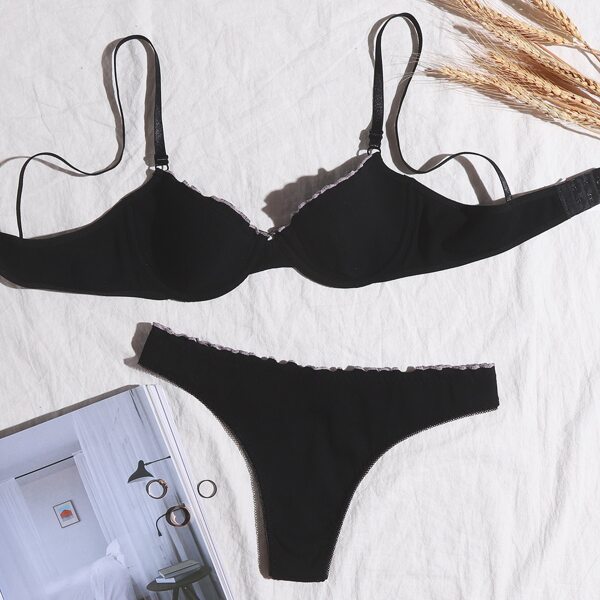 

Rib Underwire Lingerie Set, Black