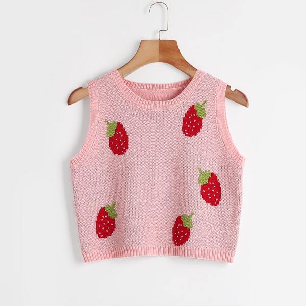 

Strawberry Pattern Sweater Vest, Baby pink