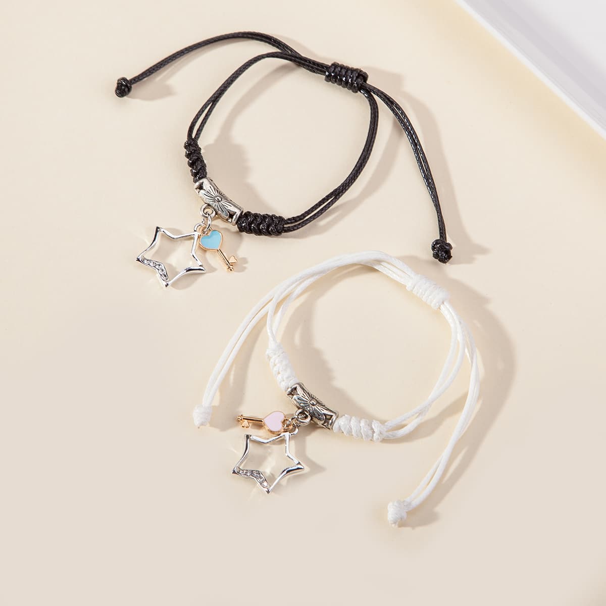 

2pcs Star Couple Rope Bracelet, Black and white