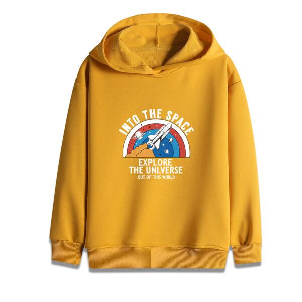 

Boys Slogan Graphic Hoodie, Mustard yellow